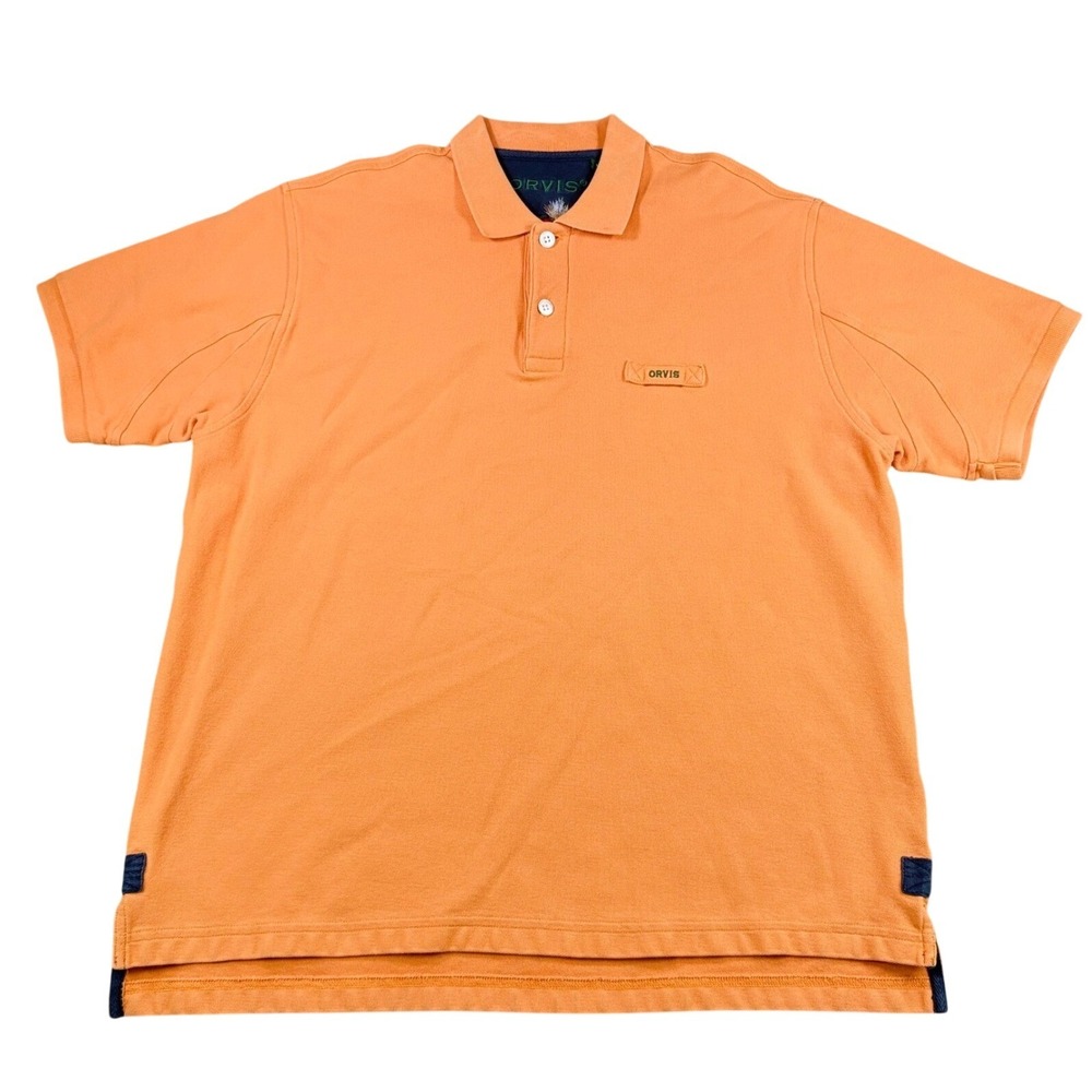 Orvis Polo Shirt Mens Large Orange Cotton Pique Short Sleeve Outdoor Casual